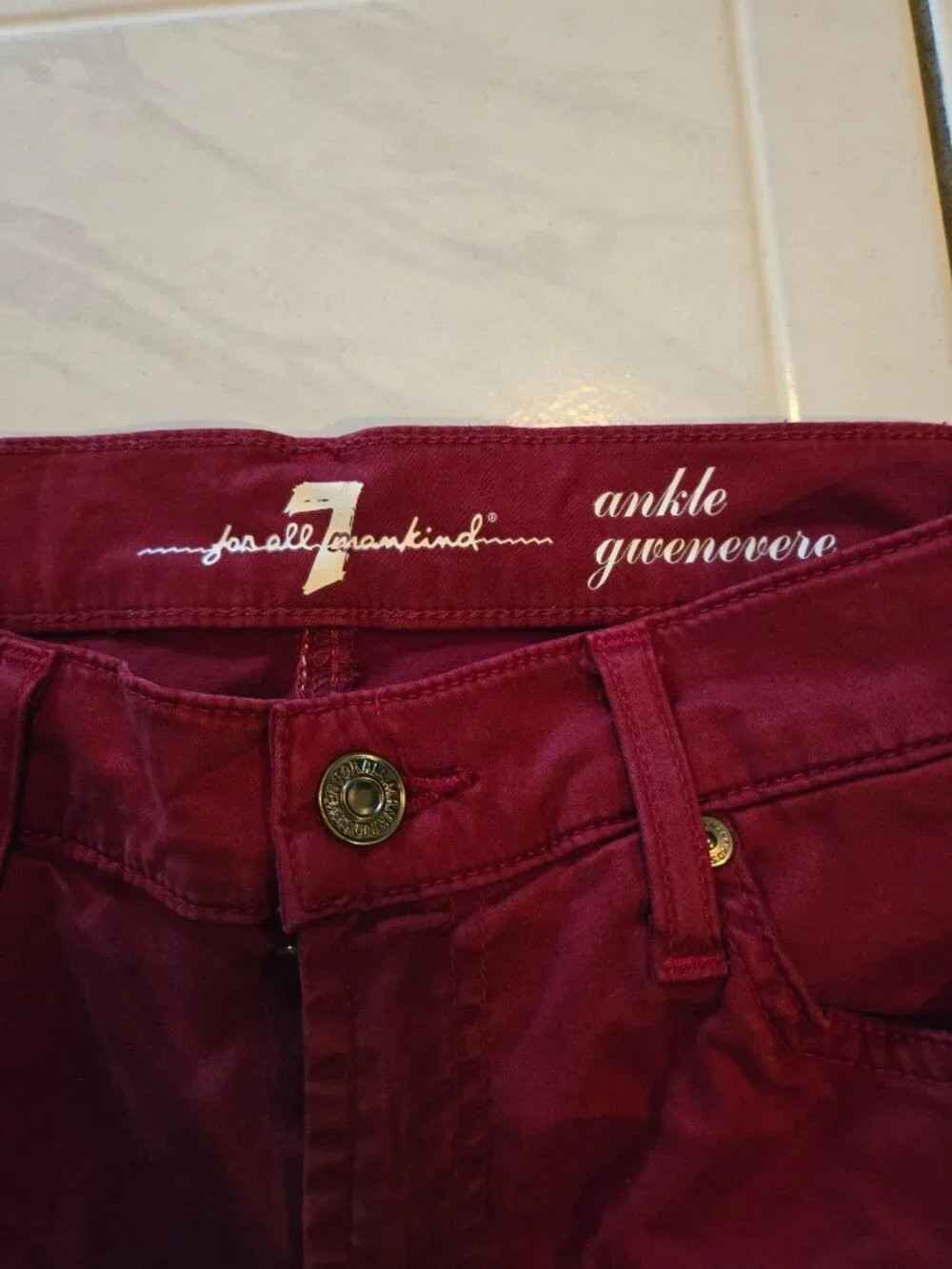 7 For All Mankind Gwenevere Ankle Skinny Jeans Maroon 28